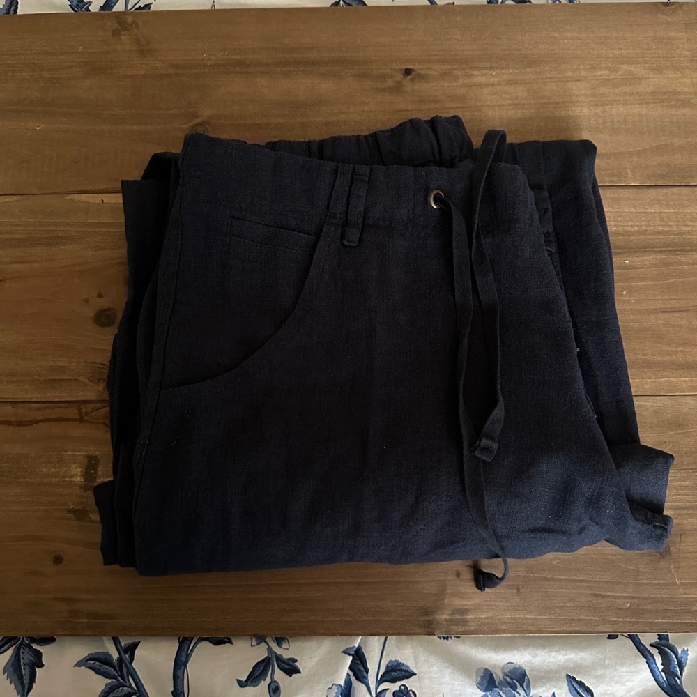 Just Living Linen Blend Navy Blue Drawstring Wide Leg Pants | Large